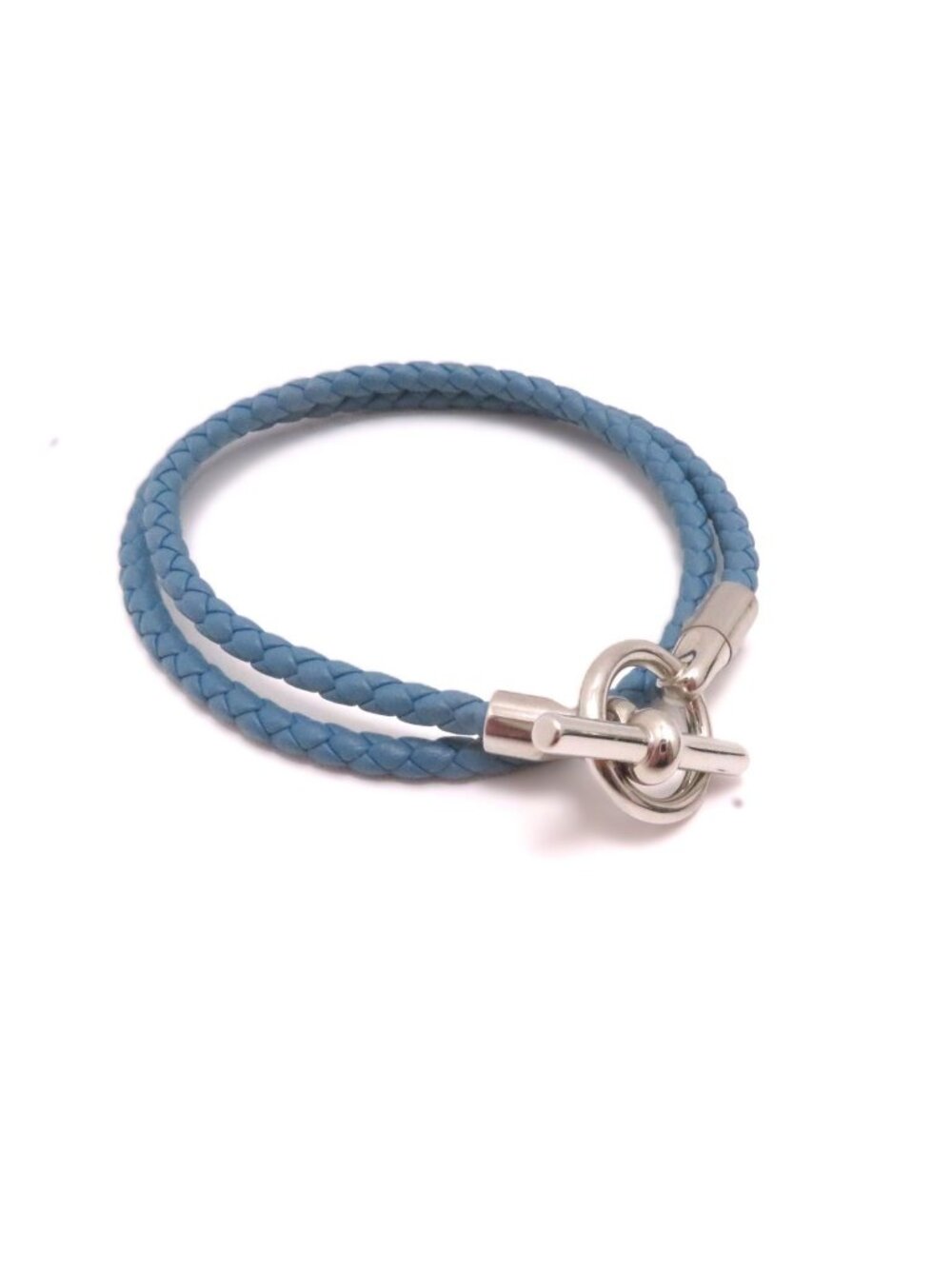 Hermes Glenan Double Tour Bracelet Blue SS Leather